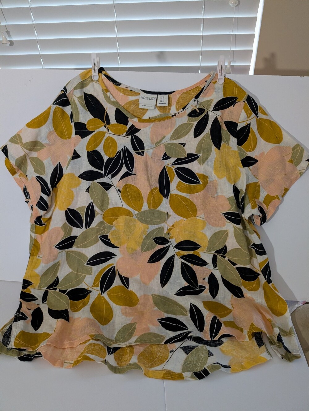 Casual Floral Linen Blend Top - Multicolor- 1XL